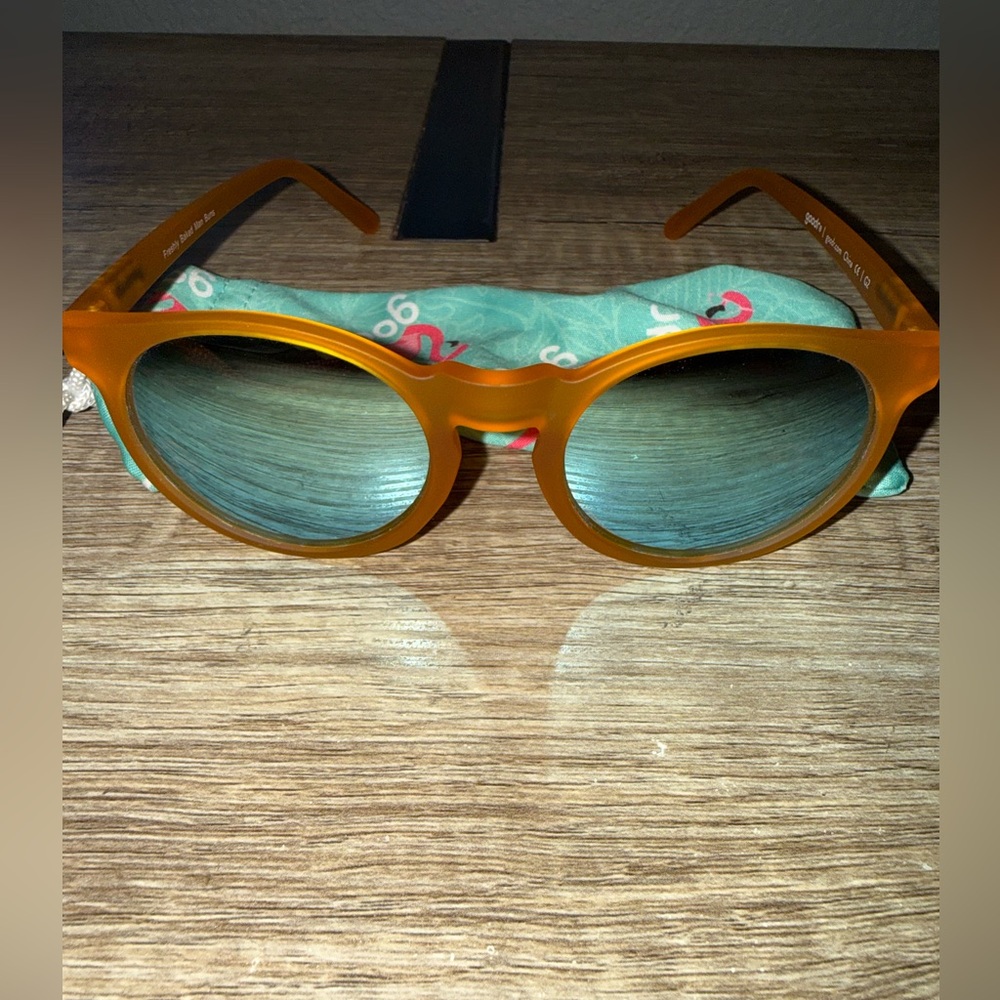 Goodr Orange Sunglasses with Blue Green Mirror Lenses